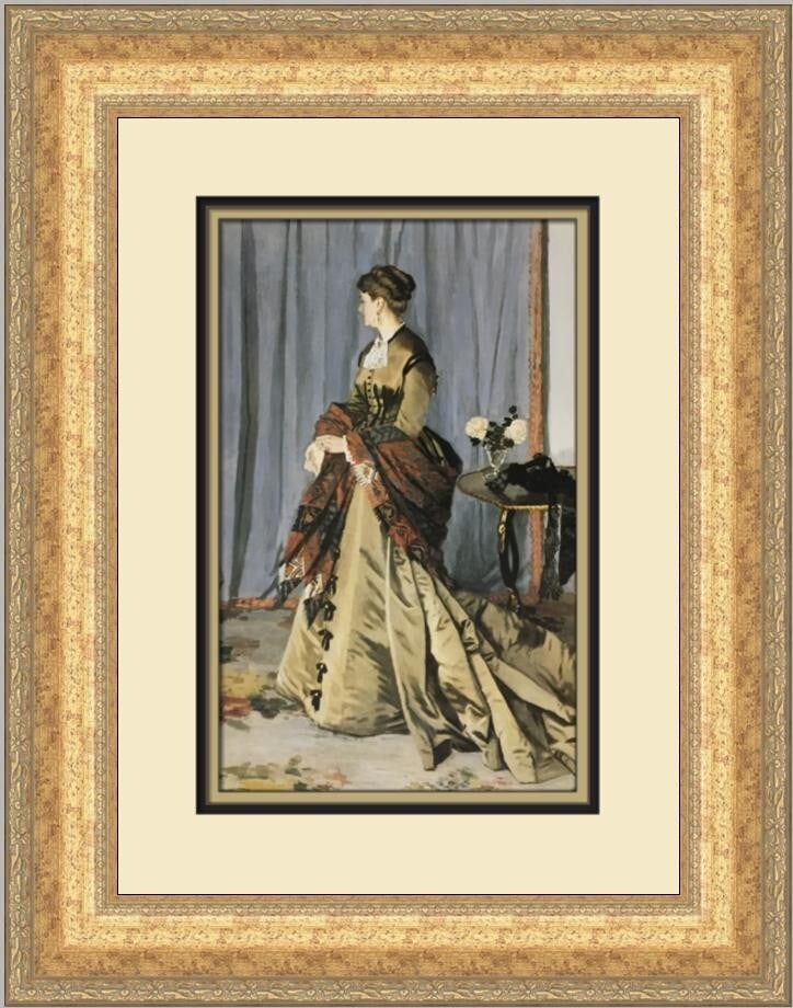 Edouard Manet Portrait of Mme Louis-Joachim Gaudibert Custom Framed Print 20 x 16: Edouard Manet Portrait of Mme Louis-Joachim Gaudibert Custom Framed Print 20 x 16 This custom framed print depicts Edouard Manet's esteemed artwork, "Portrait of Mme Louis-Joachim Gaudibert." The prin