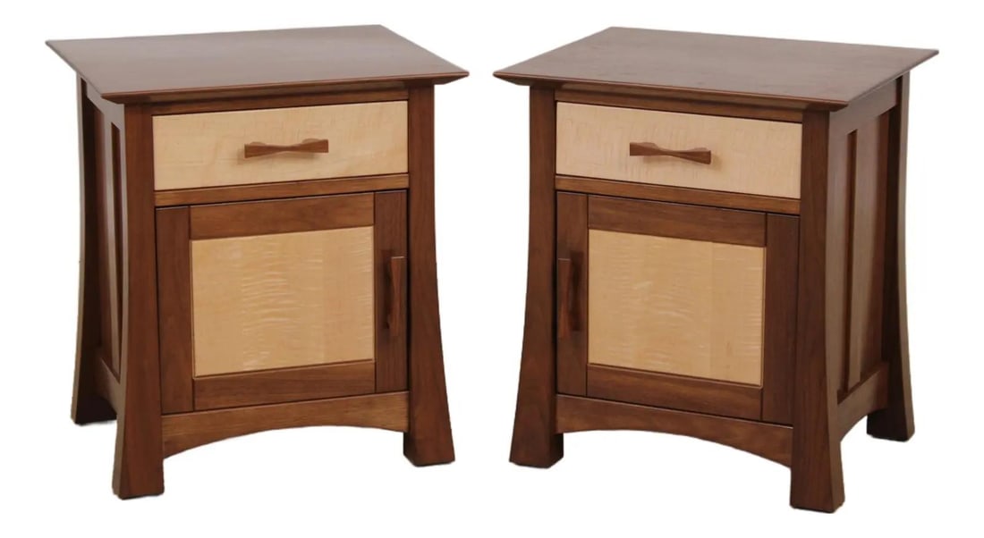 Pair of Studio Crafted Walnut Tiger Maple Nightstands 24w x 19.5d x 27h (1 of 10)