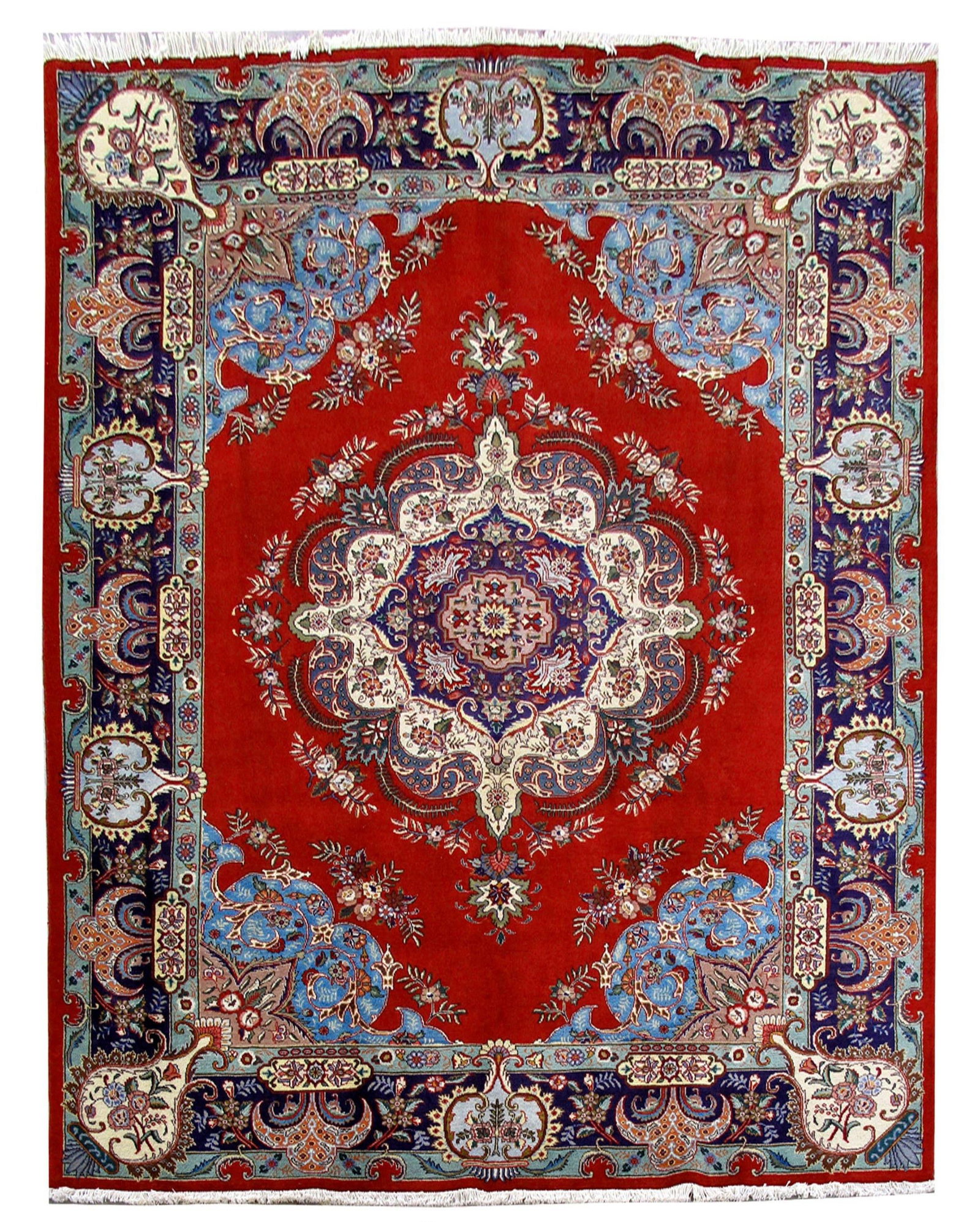 Hand Knotted 9'11 x 12'11 Red Persian Tabriz Rug with Shah Soleiman Motifs: Hand Knotted 9'11 x 12'11 Red Persian Tabriz Rug with Shah Soleiman Motifs Free continental US Shipping Enhance your living space with this exquisite 9' 11" x 12' 11" hand-knotted red Persian Tabriz r