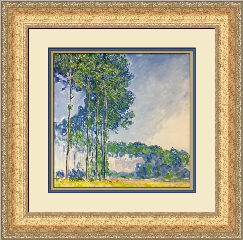 Claude Monet Poplars In Giverny framed open edition print: Claude Monet Poplars In Giverny framed open edition print This is a professionally custom-framed open edition print of "Poplars In Giverny" by Claude Monet. The artwork is an offset lithograph produce