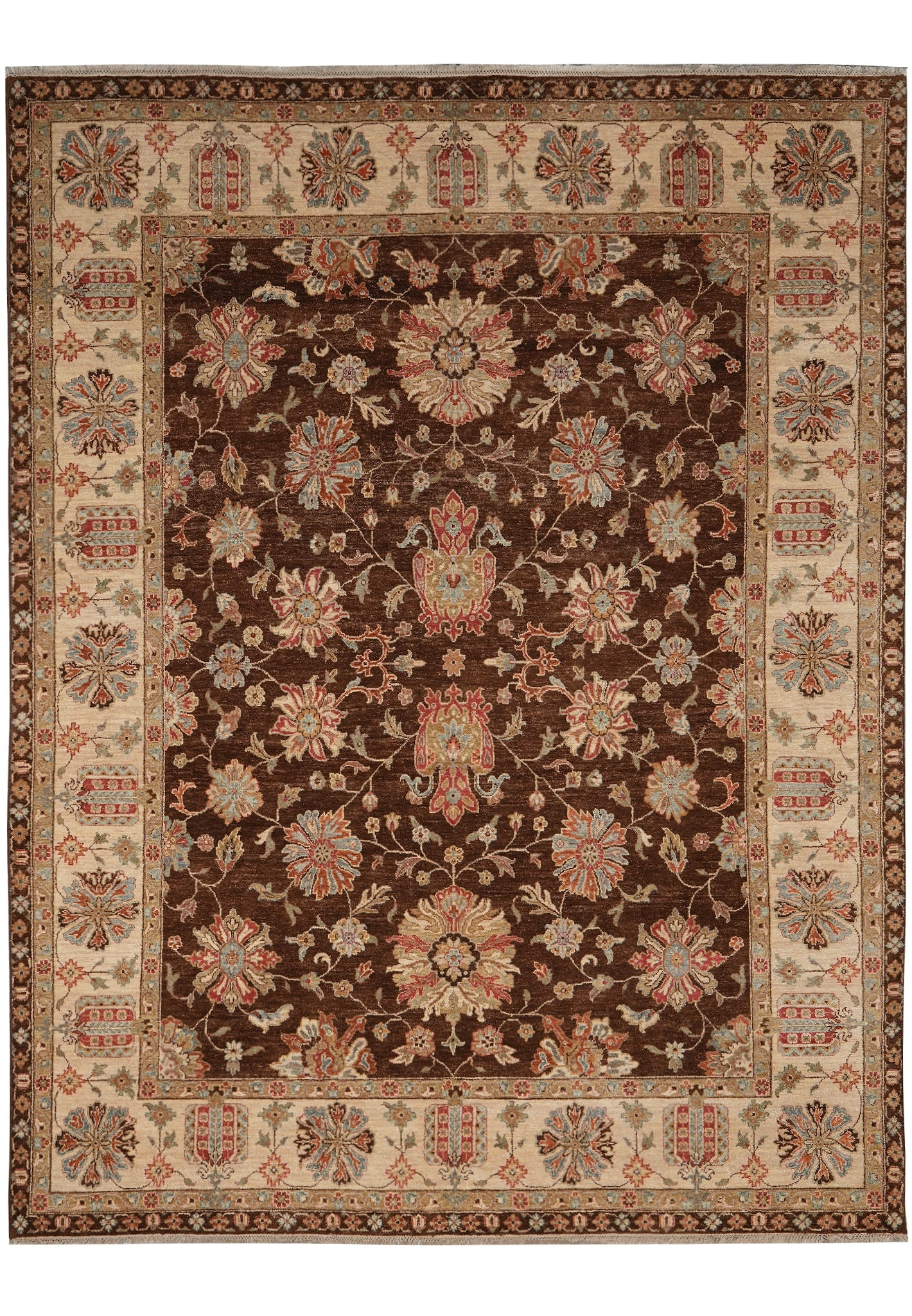 8 x 10 Natural Wool Chobi Peshawar Ziegler Hand-Knotted Rug: 8 x 10 Natural Wool Chobi Peshawar Ziegler Hand-Knotted Rug Free continental US Shipping This 8 x 10 rug features a Chobi Peshawar Ziegler design and is handcrafted in Pakistan. It is hand-knotted fro