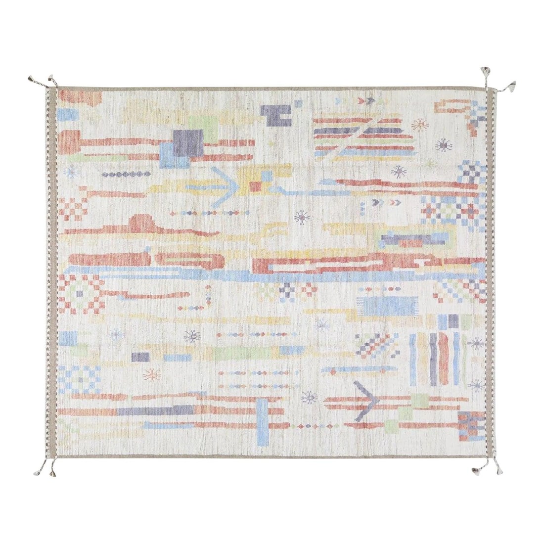 8'4" x 10' Abstract Wool Area Rug Hand Knotted Azilal Moroccan: 8'4" x 10' Abstract Wool Area Rug Hand Knotted Azilal Moroccan This Moroccan Azilal hand knotted wool rug features an abstract design in a white color. Crafted from wool, it showcases traditional Moro