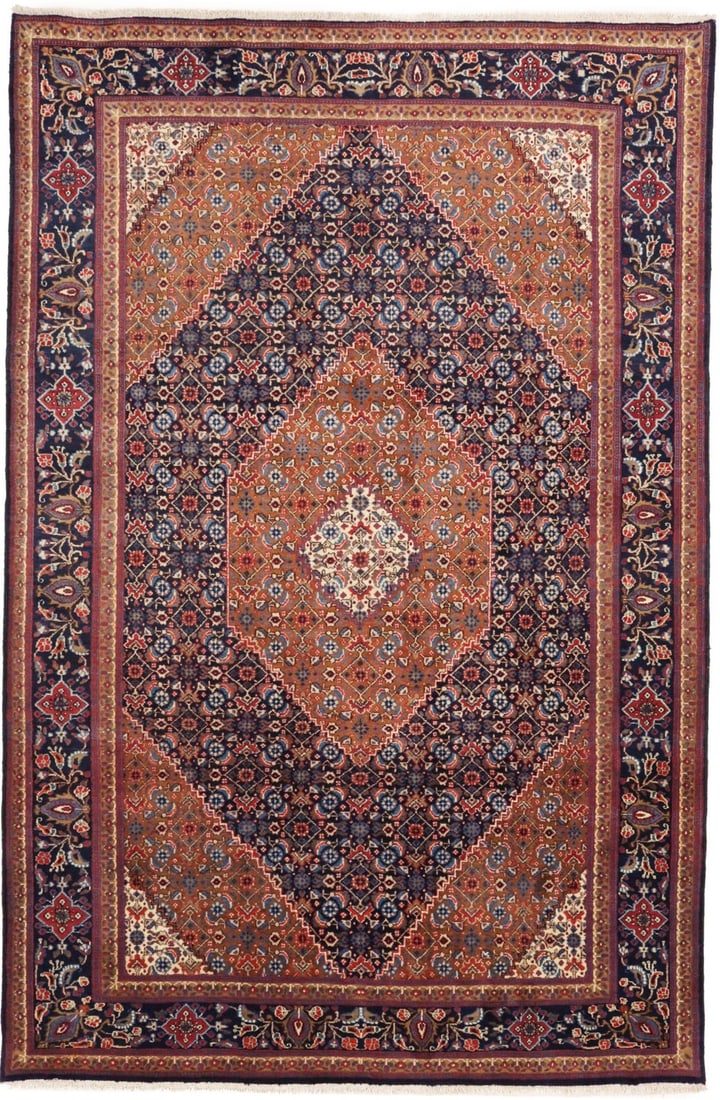 6'3 x 9'7 Hand-Knotted Wool Vintage Floral Oriental Area Rug Purple Navy: 6'3 x 9'7 Hand-Knotted Wool Vintage Floral Oriental Area Rug Purple Navy This vintage hand-knotted Oriental area rug features a striking floral pattern in dark purple, navy, cream, caramel, beige, kha