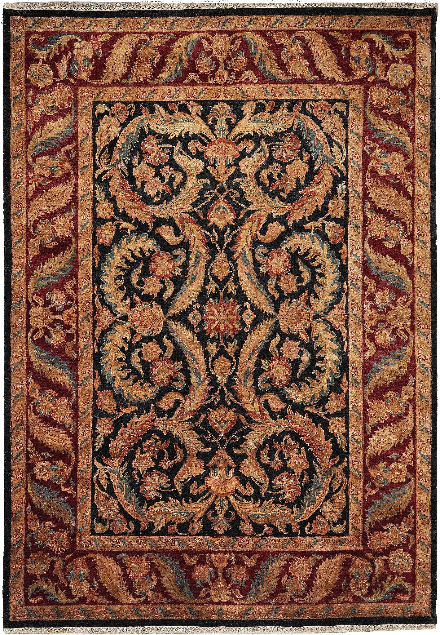 9 x 12.4 Hand Knotted Jaipur Wool Rug Black Burgundy: 9 x 12.4 Hand Knotted Jaipur Wool Rug Black Burgundy Free continental US Shipping This 9 x 12.4 Jaipur rug features a bold black and burgundy color palette with traditional floral and geometric motifs