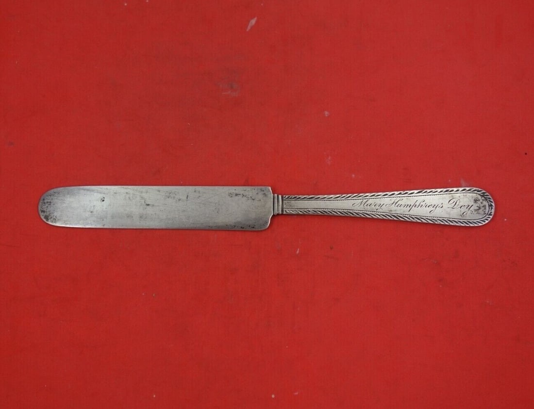 Dominick and Haff Old English Antique Engraved No 1 Sterling Silver Tea Knife: Dominick and Haff Old English Antique Engraved No 1 Sterling Silver Tea Knife This exquisite tea knife, crafted by Dominick and Haff, showcases the elegance of the Old English Antique Engraved No 1 pa