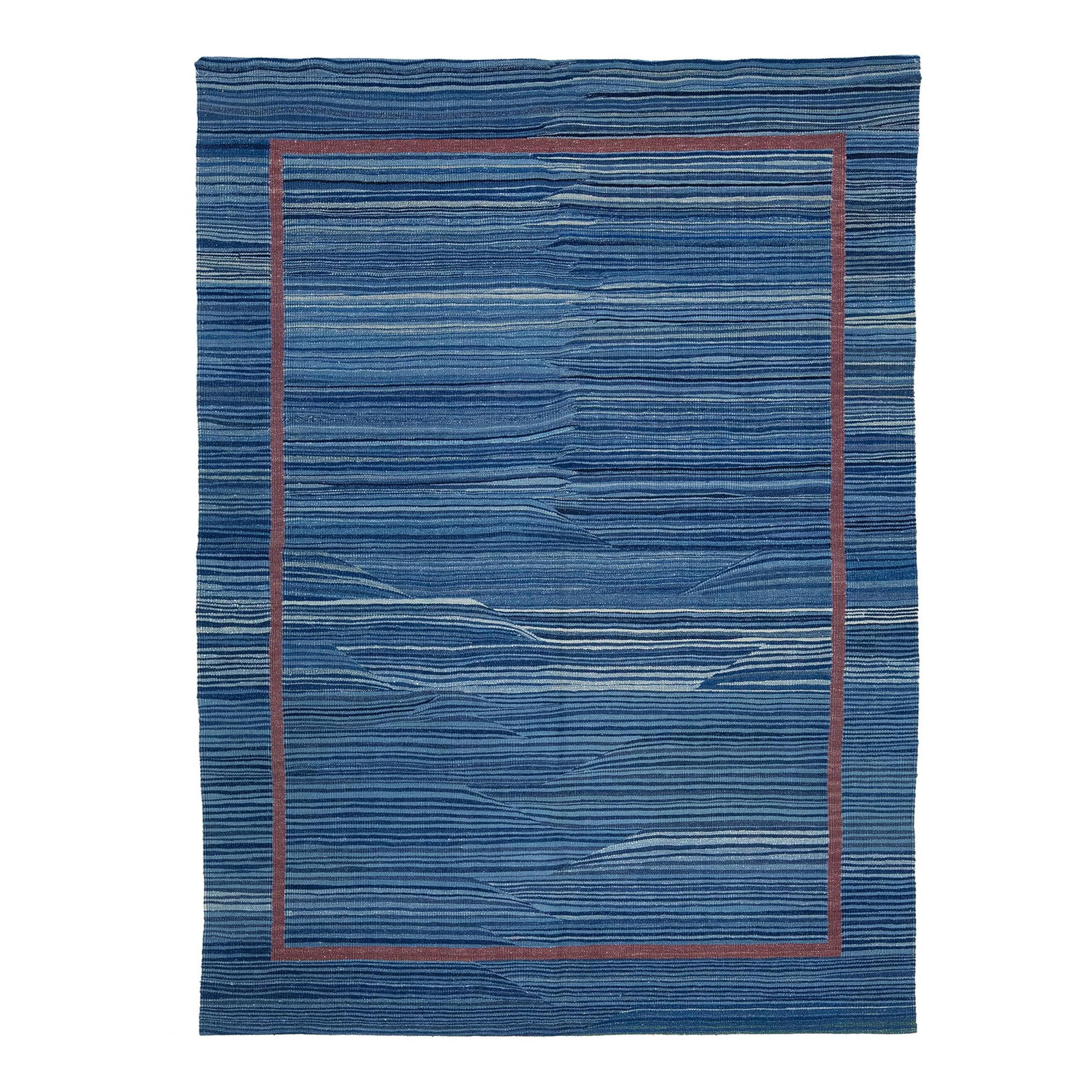 Handmade Modern Kilim Blue Geometric Wool Rug 5'1" x 6'10": Handmade Modern Kilim Blue Geometric Wool Rug 5'1" x 6'10" Enhance your living space with this stunning Modern Kilim handmade wool rug, featuring a vibrant blue color field complemented by rich brown 