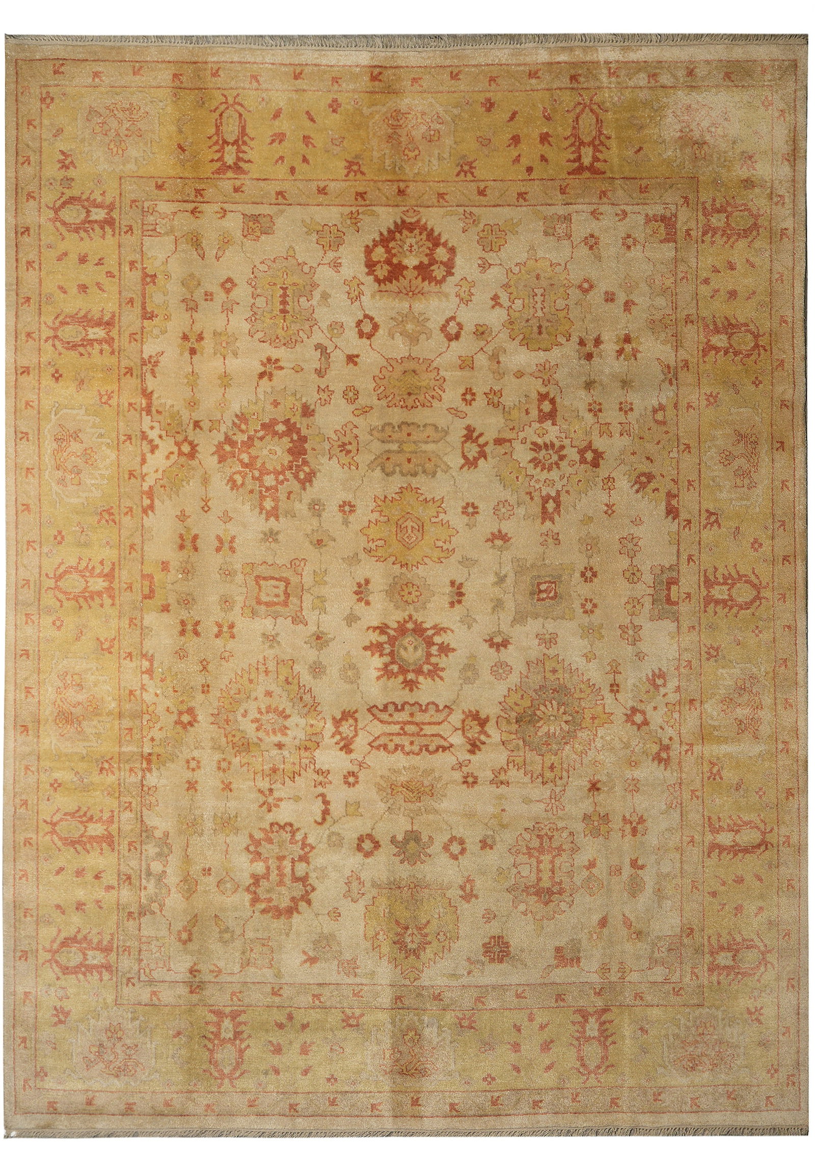 9 x 12 Zigler Chobi Peshawar Rug Hand Knotted Wool Beige Gold: 9 x 12 Zigler Chobi Peshawar Rug Hand Knotted Wool Beige Gold Free continental US Shipping This hand-knotted area rug features a Zigler Chobi Peshawar design in beige, gold, green, and rust tones. Mad