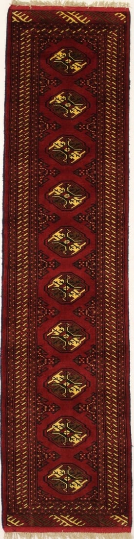 Handmade Wool Runner Rug 2'4 x 9'7 Tribal Geometric: Handmade Wool Runner Rug 2'4 x 9'7 Tribal Geometric This handmade runner rug features a farmhouse tribal design with geometric patterns in red, black, ivory, and tan tones. Crafted using traditional h