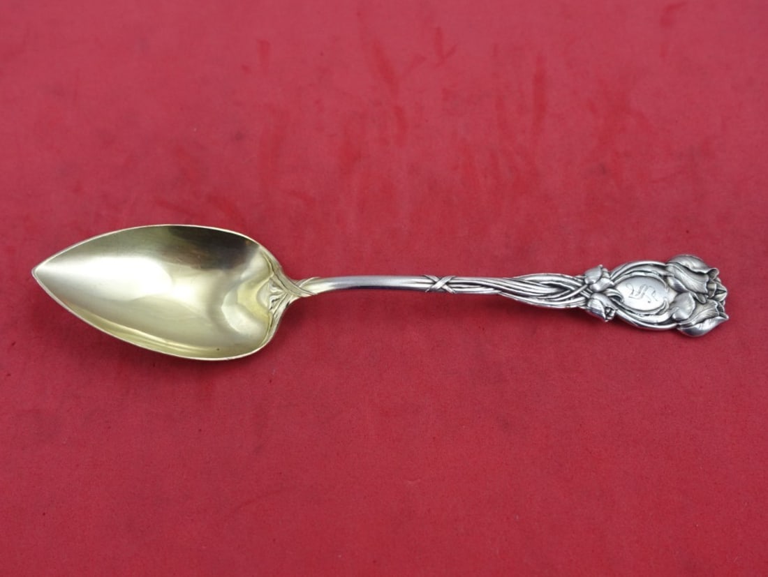 Durgin Tulip Sterling Silver Gold Washed Grapefruit Spoon 5 5/8 Inch: Durgin Tulip Sterling Silver Gold Washed Grapefruit Spoon 5 5/8 Inch This original Tulip pattern grapefruit spoon by Durgin is crafted from sterling silver (.925) with a gold-washed finish. Measuring 