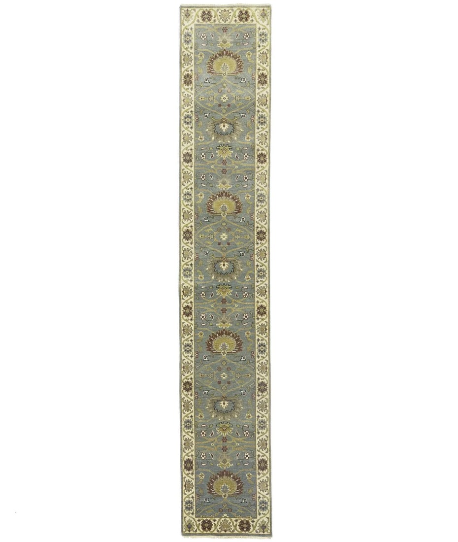 Hand Knotted Wool Oushak Floral Runner 2'5 x 13'10: Hand Knotted Wool Oushak Floral Runner 2'5 x 13'10 Enhance your living space with this exquisite Hand-Knotted Wool Oushak Oriental Palace Runner Rug. Measuring 2'5" x 14 ft, this stunning rug features