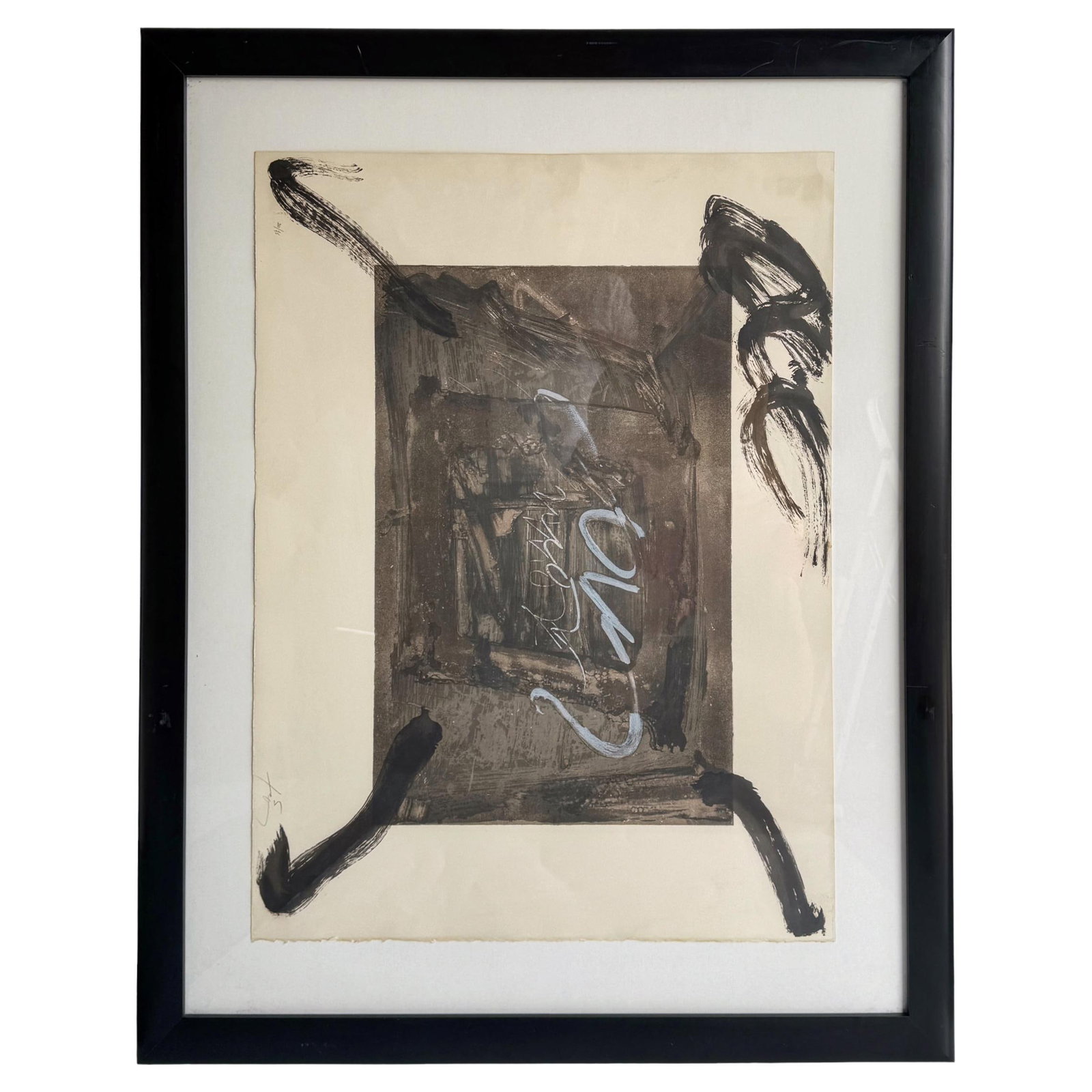 Antoni Tapies Untitled Black White Lithograph #20 of 75 Modern Art: Antoni Tapies Untitled Black White Lithograph #20 of 75 Modern Art This striking black and white lithograph by Antoni Tapies, numbered 20 of 75, exemplifies his mastery of abstract expressionism. Meas
