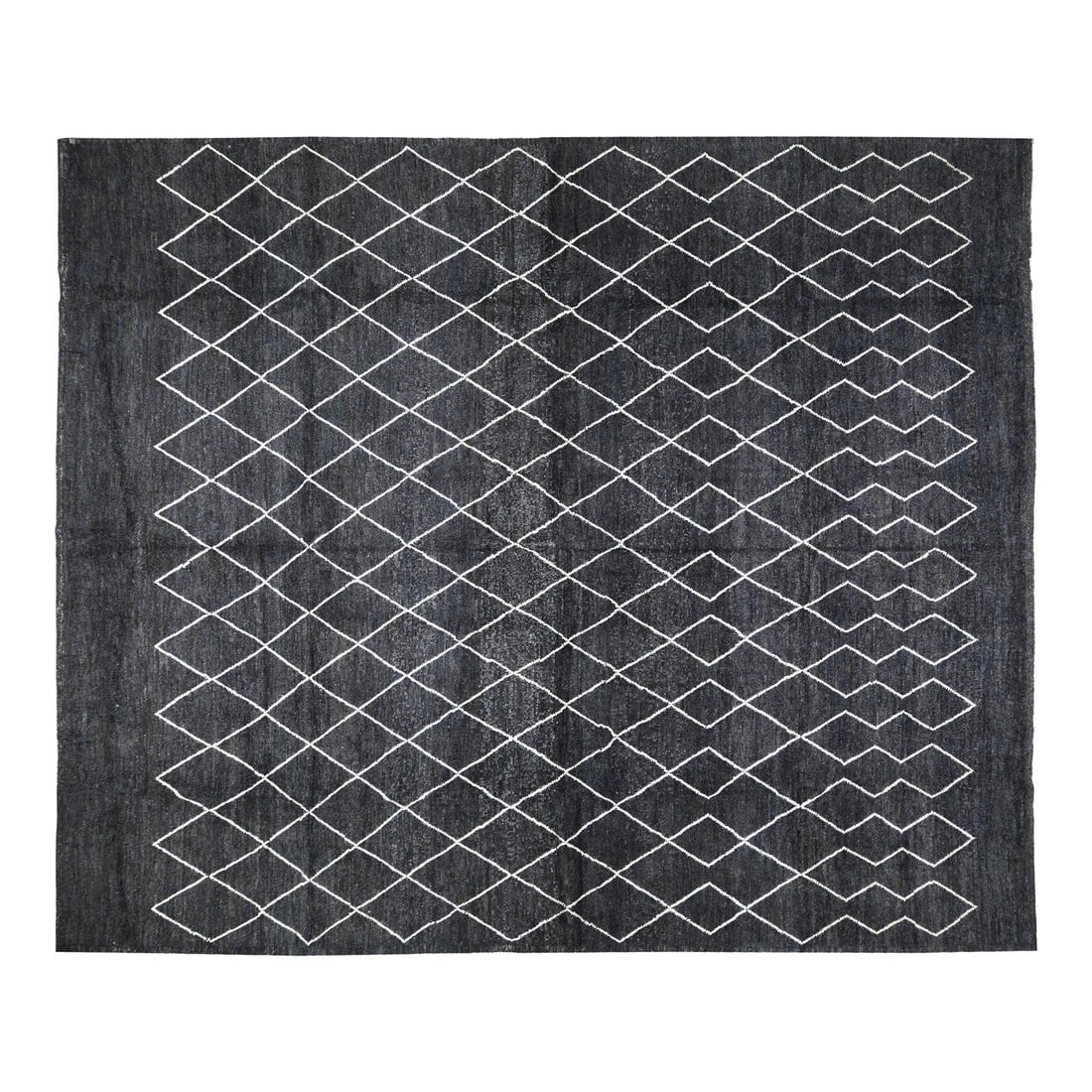 Charcoal Wool Area Rug Hand Knotted Moroccan Style 10'6 x 13'7: Charcoal Wool Area Rug Hand Knotted Moroccan Style 10'6 x 13'7 This Moroccan hand-knotted wool rug combines traditional craftsmanship with a modern design aesthetic. Expertly crafted using time-honore