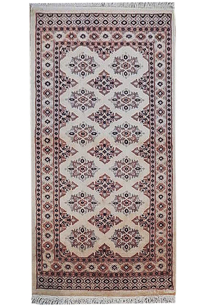 Elegant 2.7 x 4.2 Ivory Hand-Knotted Bokhara Area Rug: Elegant 2.7 x 4.2 Ivory Hand-Knotted Bokhara Area Rug Free continental US Shipping Elevate your living space with this stunning 2' 7" x 4' 2" Ivory Jaldar Hand-knotted Bokhara Rug. Crafted with precis