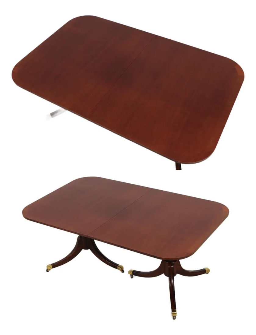 Mahogany Double Pedestal Dining Table with Brass Feet and Inlay (1 of 10)