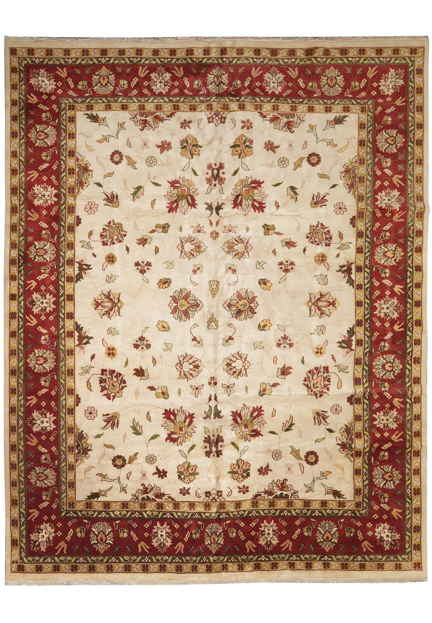 12 x 15.1 Handmade India Wool Mahal Rug Ivory Rust Red: 12 x 15.1 Handmade India Wool Mahal Rug Ivory Rust Red Free continental US Shipping This handmade wool rug features a classic Persian Mahal-inspired design with spacious floral motifs, graceful vines,