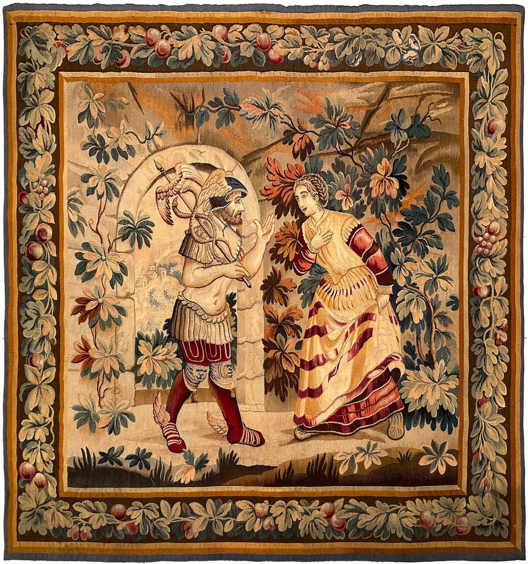 Antique French Aubusson Hermes Mercury Wool Silk Tapestry 176x178cm (1 of 18)