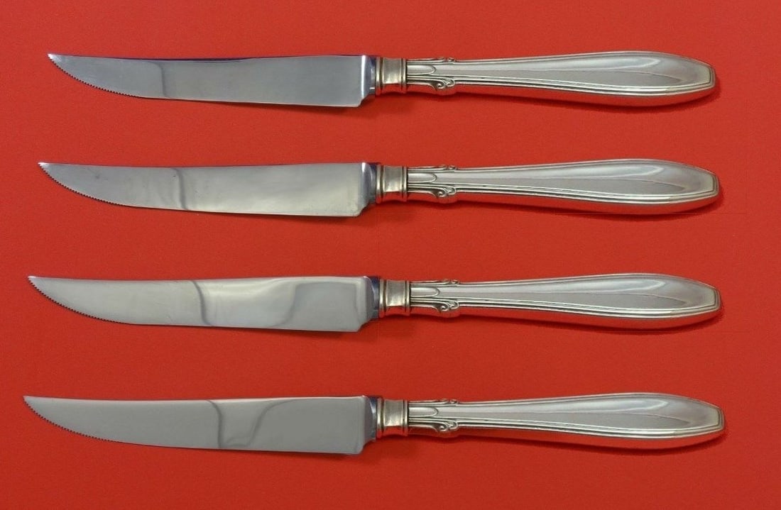 Gorham Nocturne Sterling Silver Steak Knife Set 4pc Custom Made 8.5": Gorham Nocturne Sterling Silver Steak Knife Set 4pc Custom Made 8.5" Enhance your dining experience with this exquisite 4-piece steak knife set from the Nocturne pattern by Gorham. Crafted from sterli