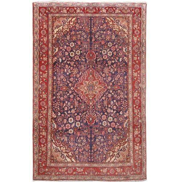 Persian Sarouk Rug 4.6 x 7 Tribal Floral Blue Design: Persian Sarouk Rug 4.6 x 7 Tribal Floral Blue Design Free continental US Shipping This exquisite 4.6 x 7 Persian Sarouk rug features a stunning tribal floral design in vibrant blue hues. With its intr