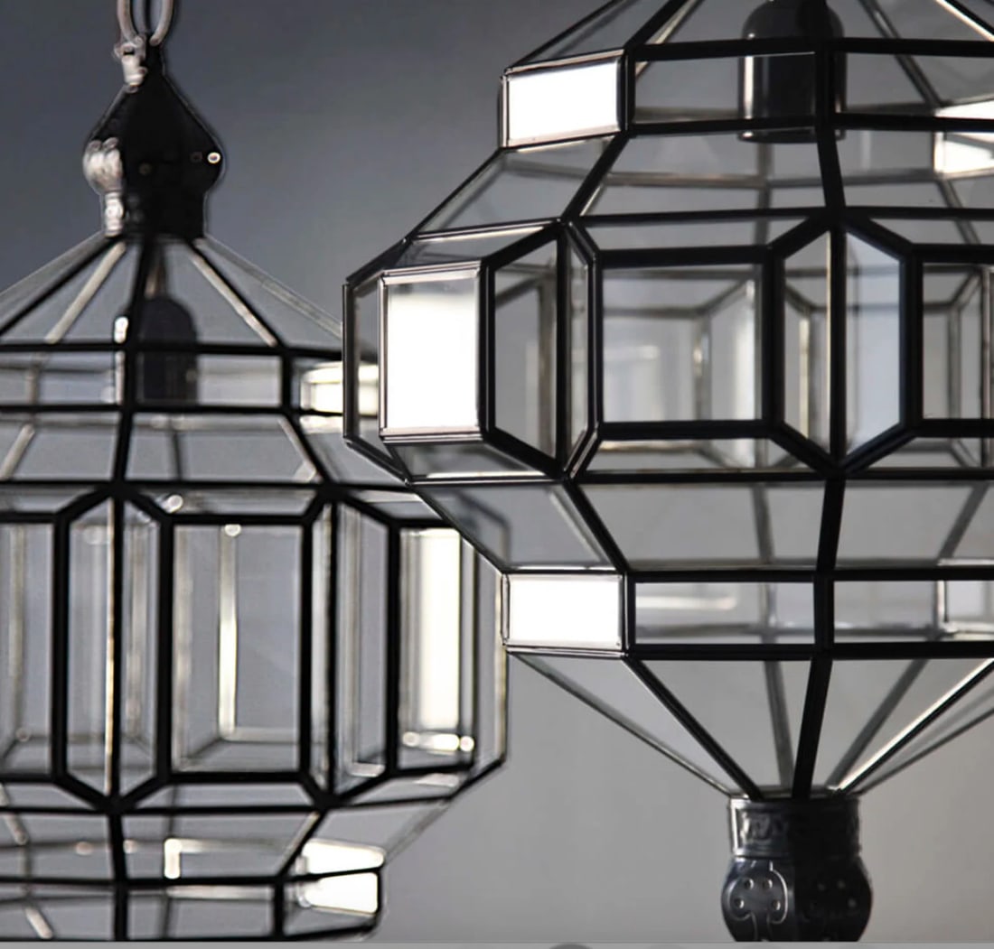 Moroccan brass glass geometric pendant lantern 60 cm (1 of 9)
