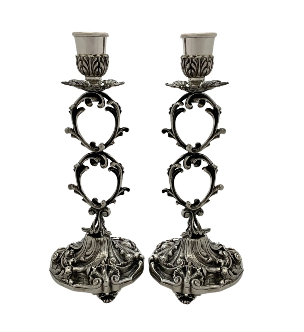 Italian 925 Sterling Silver Leaf Floral Candlesticks (1 of 2)