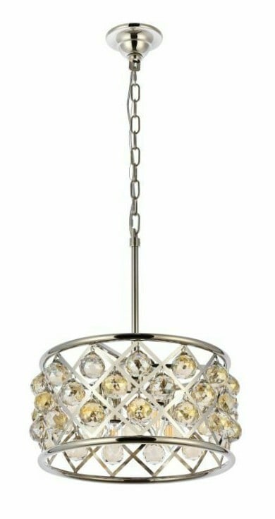 Madison 4-Light Polished Nickel Crystal Pendant: Madison 4-Light Polished Nickel Crystal Pendant This modern pendant chandelier features a polished nickel frame paired with golden teak faceted royal cut crystal balls, creating a sophisticated and el