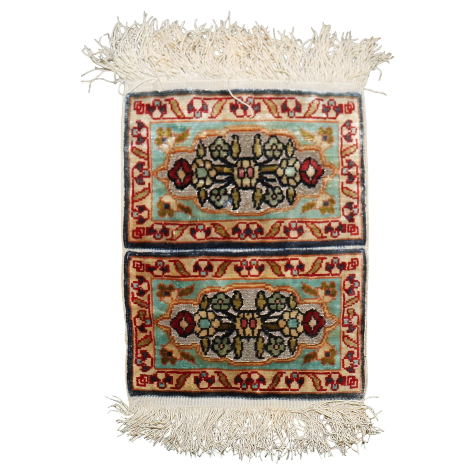 20th Century Turkish Hereke Silk Rug 6'' x 9'': 20th Century Turkish Hereke Silk Rug 6'' x 9'' Fine Turkish Hereke rug in Kashan style, described as a superfine signed pictorial animal rug. It is from Turkey and dates to the late 20th century. The 