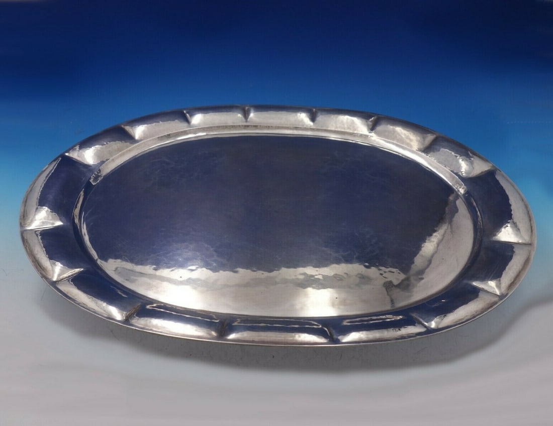 Lebolt Sterling Silver Hand Beaten Tea Tray 23 x 17 86.3 ozt: Lebolt Sterling Silver Hand Beaten Tea Tray 23 x 17 86.3 ozt This exquisite Lebolt sterling silver tea tray features a stunning hand-beaten design, making it a beautiful addition to any collection. Me