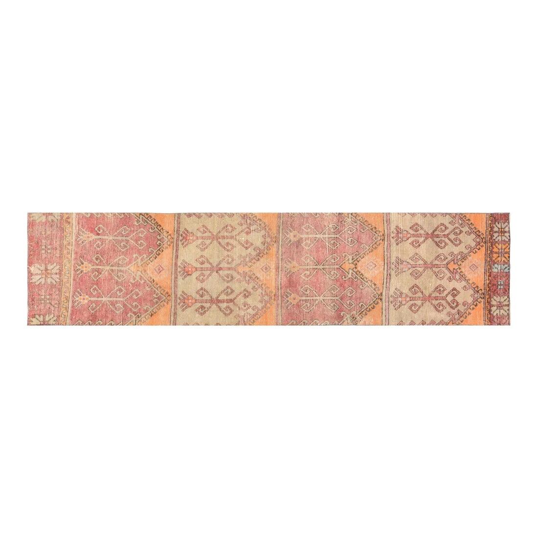 2'10 x 12'7 Hand Knotted Wool Anatolian Area Rug: 2'10 x 12'7 Hand Knotted Wool Anatolian Area Rug This vintage Turkish Anatolian rug is hand-knotted from wool using traditional techniques, combining timeless craftsmanship with a modern design sensib