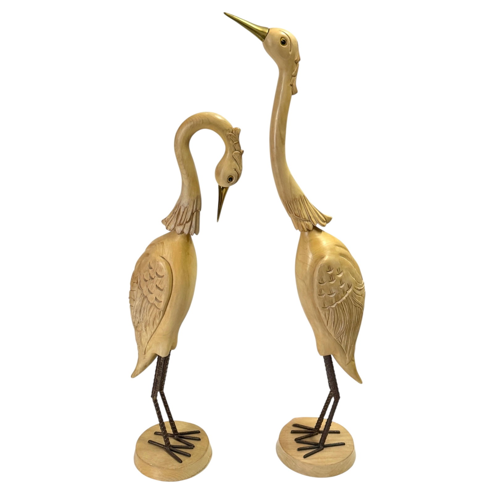 Set of 2 Italian Hollywood Regency Heron Sculptures Brass Iron Wood (1 of 11)
