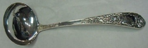 Kirk Rose Sterling Silver 7 Gravy Ladle: Kirk Rose Sterling Silver 7 Gravy Ladle Sterling silver gravy ladle in the Rose pattern by Kirk. Made in the United States and dated to the 1900-1940 period, this pre-owned piece is not monogrammed an