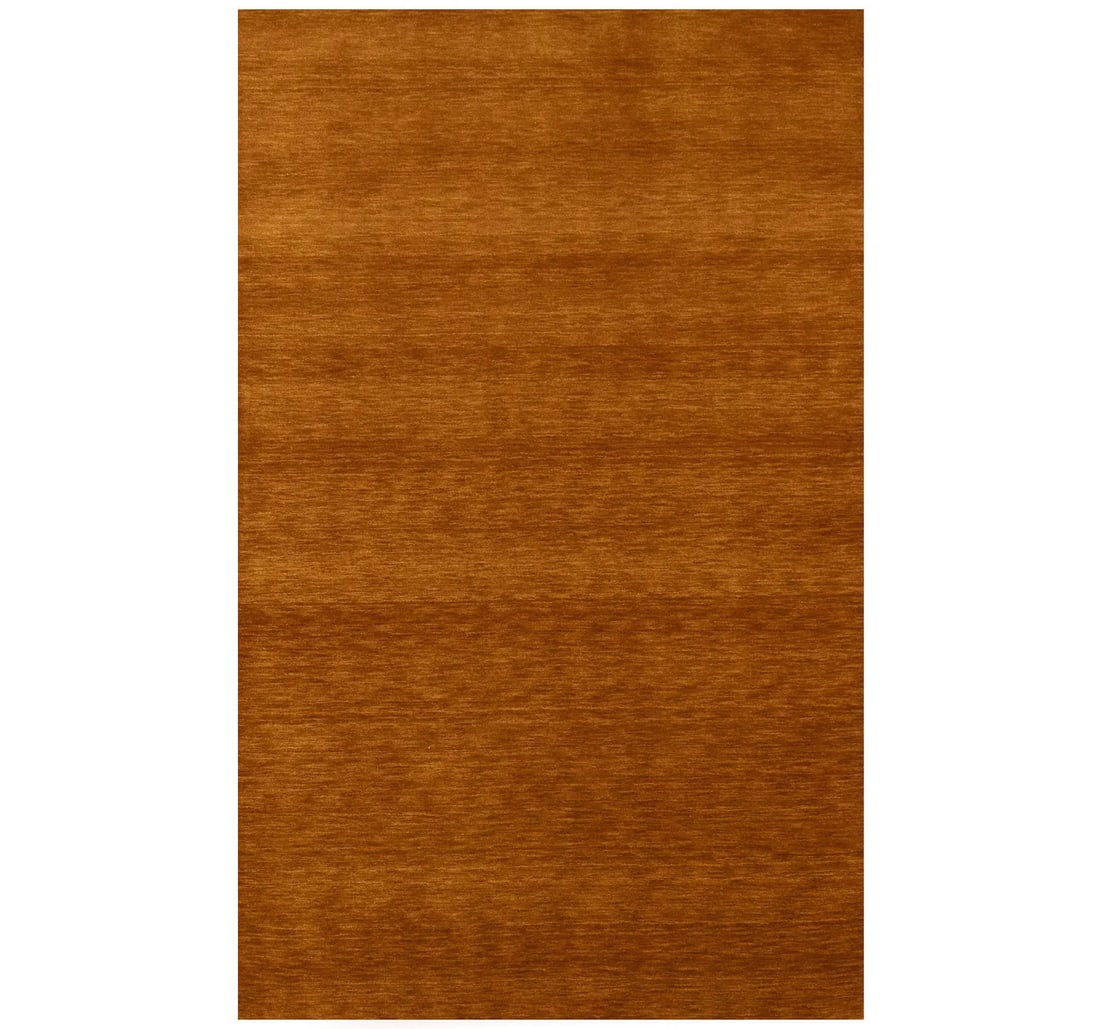 Modern Orange Hand-Loomed Wool Gabbeh 5x8 Area Rug: Modern Orange Hand-Loomed Wool Gabbeh 5x8 Area Rug Enhance your home decor with this stunning Orange Solid Design Hand-Loomed Gabbeh Wool Rug. Measuring 5'0 x 8'0, this rectangular area rug boasts a v