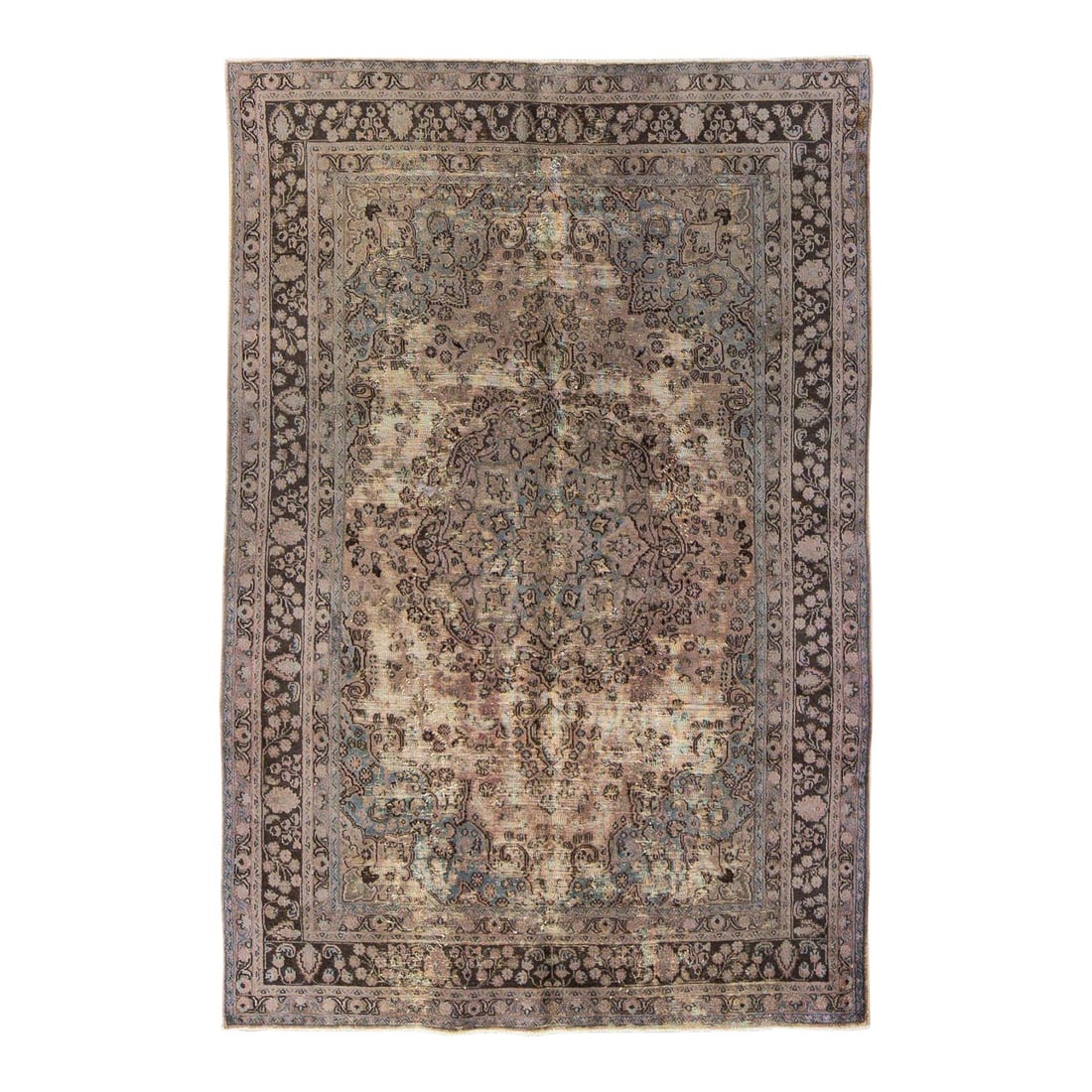 1960s Persian Handmade Distressed Wool Rug 6'02 x 9'03 Peach Medallion: 1960s Persian Handmade Distressed Wool Rug 6'02 x 9'03 Peach Medallion This exquisite vintage Persian rug showcases a beautifully distressed hand-knotted wool construction in a lovely peach hue. The m