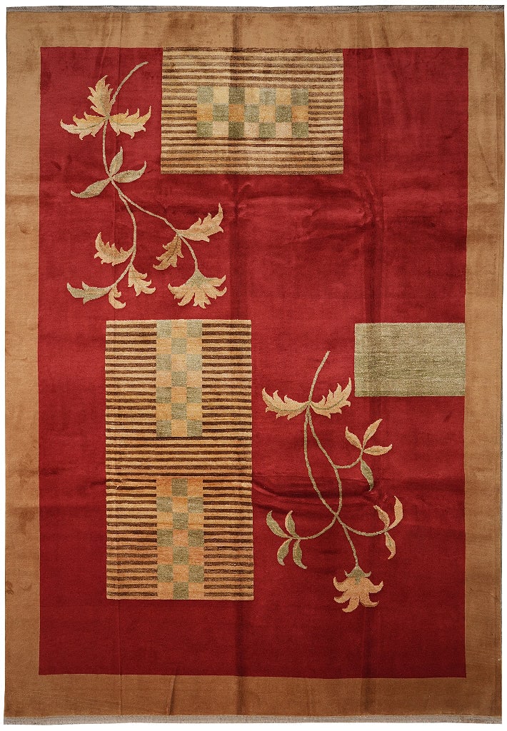 8.9 x 11.9 Handmade Wool and Silk Contemporary Abstract Rug: 8.9 x 11.9 Handmade Wool and Silk Contemporary Abstract Rug Free continental US Shipping This handmade contemporary rug measures 8.9 x 11.9 and is hand-knotted from a wool and silk blend. It features 