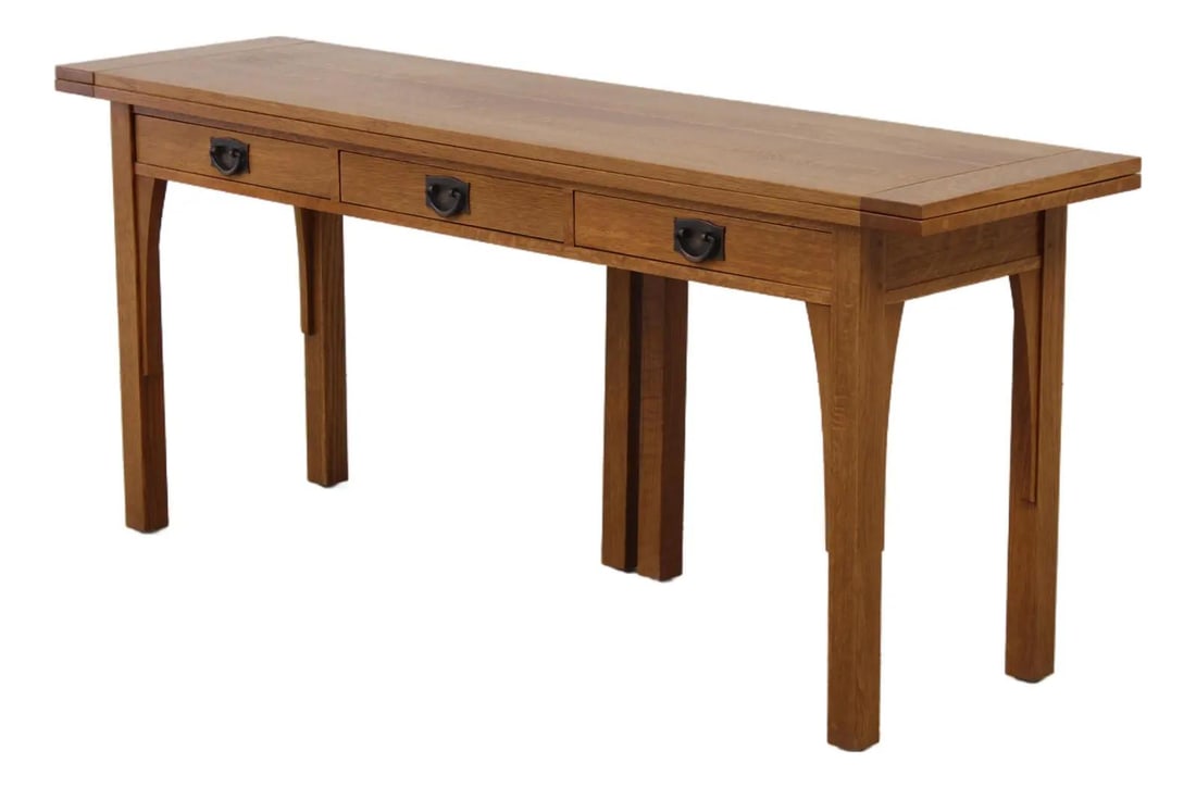 Mission Oak Sofa Table With Three Drawers and Flip Top Gate Legs (1 of 10)