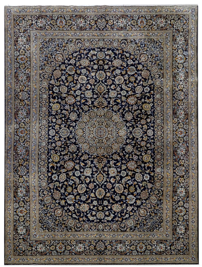Luxurious 10'3 x 13'7 Navy Blue Persian Signed Kashan Area Rug: Luxurious 10'3 x 13'7 Navy Blue Persian Signed Kashan Area Rug Free continental US Shipping Transform your living space with this exquisite 10.3 x 13.7 Navy Blue Persian Signed Kashan Rug. Handcrafted