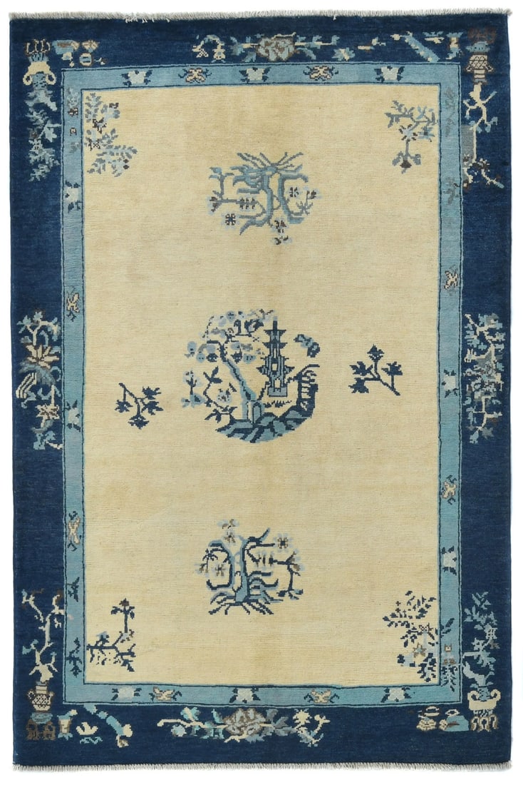 Handmade Kazak Oushak Rug Modern Bordered Wool Area Rug 4x6 ft: Handmade Kazak Oushak Rug Modern Bordered Wool Area Rug 4x6 ft Elevate your space with this exquisite Handmade Kazak Oushak Oriental Rug featuring a modern bordered design. Crafted in Pakistan, this a