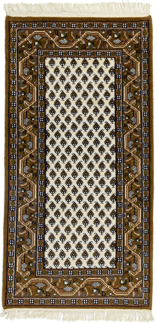 Hand Knotted Wool Tribal Runner 2'5 X 4'8 Ft Floral: Hand Knotted Wool Tribal Runner 2'5 X 4'8 Ft Floral Enhance your space with this Indo-Botemir Oriental Rug, perfect for entryways, bathrooms, or even bedrooms. This exquisite hand-knotted carpet featu