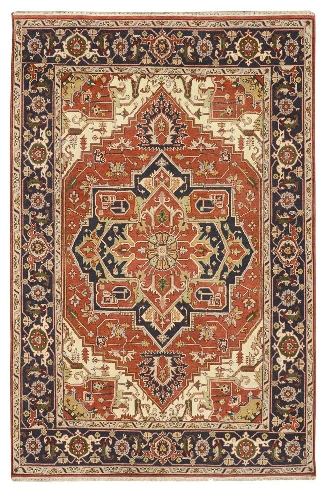 Handmade 8'10 x 11'9 Serapi Rug Vibrant Persian Design: Handmade 8'10 x 11'9 Serapi Rug Vibrant Persian Design Free continental US Shipping Elevate your home decor with this stunning 8.10 x 11.9 Serapi Rug, a masterpiece of traditional Persian craftsmanshi