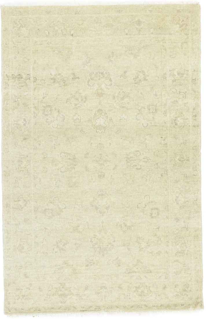 Hand-Knotted Wool Floral Transitional Rug 3'10 x 5'11 Entryway Accent Carpet: Hand-Knotted Wool Floral Transitional Rug 3'10 x 5'11 Entryway Accent Carpet This hand-knotted transitional Oriental area rug features a floral pattern in muted tones of beige, cream, and taupe. Made 