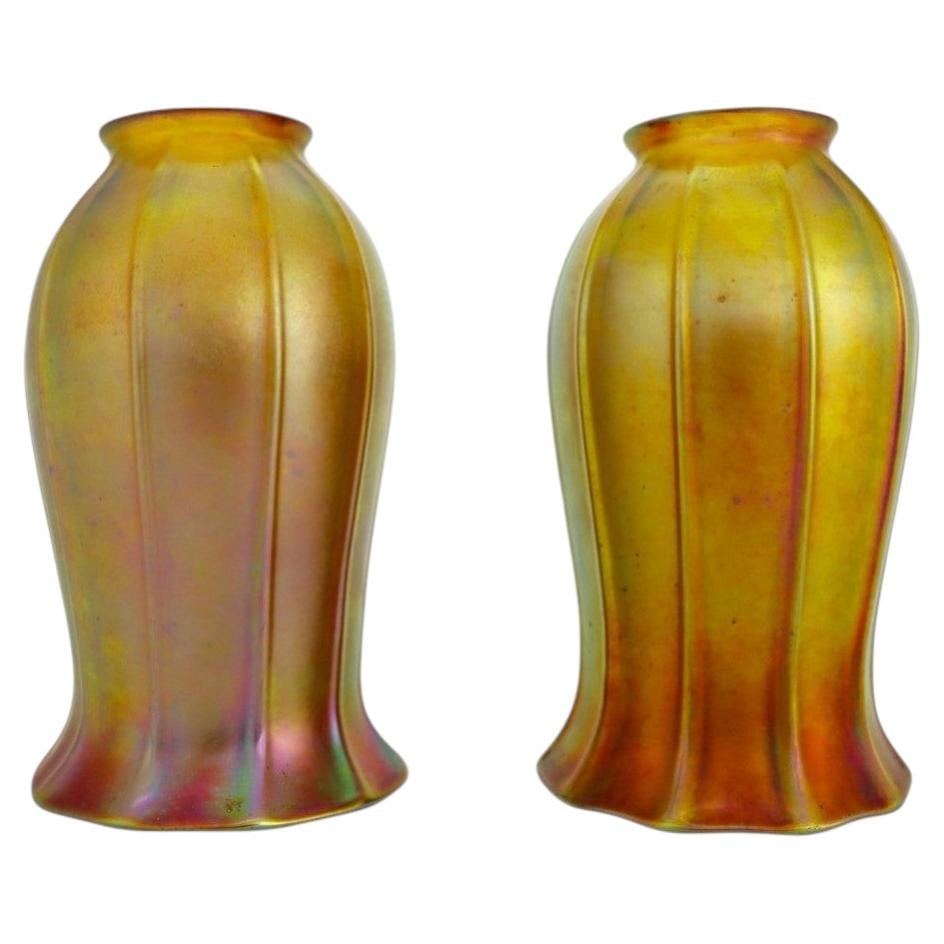 Steuben Gold Aurene Tulip Art Glass Shades Set of 2 (1 of 7)