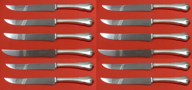 Wallace Grand Colonial Sterling Silver Steak Knife Set 12 pcs 8.5": Wallace Grand Colonial Sterling Silver Steak Knife Set 12 pcs 8.5" Enhance your dining experience with this exquisite set of Grand Colonial steak knives by Wallace. Crafted from quality sterling silve