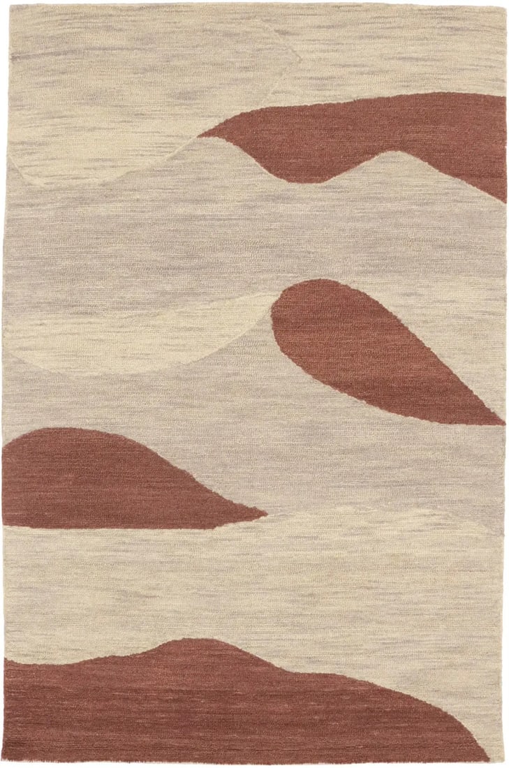 Hand-Tufted Wool Area Rug 5x8 Modern Beige Brown Abstract Pattern: Hand-Tufted Wool Area Rug 5x8 Modern Beige Brown Abstract Pattern This 5x8 foot hand-tufted area rug features a beige and brown abstract design, offering a modern and contemporary touch to any space. 
