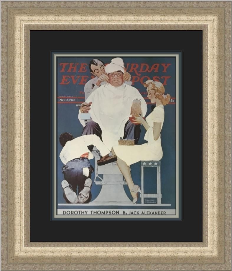 Norman Rockwell Shave And Haircut Custom Framed Print 1979 Americana Art: Norman Rockwell Shave And Haircut Custom Framed Print 1979 Americana Art This stunning custom framed print titled "Shave And Haircut" by renowned artist Norman Rockwell captures a classic Americana th