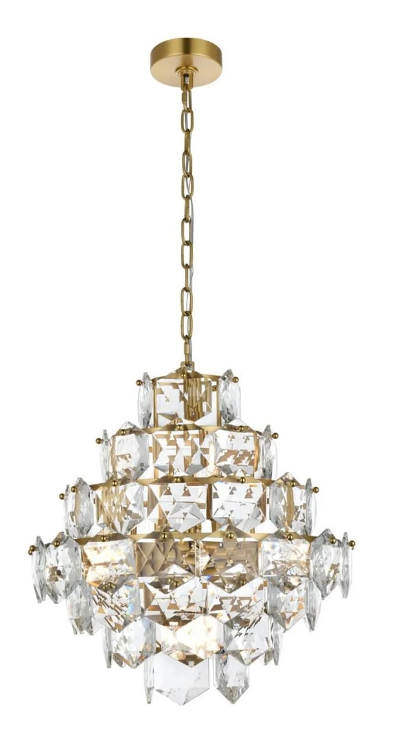 Adaline 11-Light Satin Gold Crystal Chandelier 20 Inch: Adaline 11-Light Satin Gold Crystal Chandelier 20 Inch This modern crystal chandelier features a high-quality satin gold finish and royal cut clear crystals, creating an elegant focal point for any in