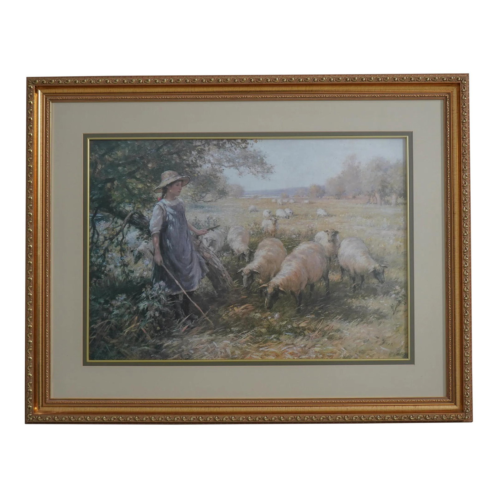 Ray Blacklock 'The Shepherd's Daughter' Gold Framed Print 32x25: Ray Blacklock 'The Shepherd's Daughter' Gold Framed Print 32x25 This exquisite framed and matted print titled 'The Shepherd's Daughter' by Ray Blacklock is a stunning piece of art approximately 30 yea