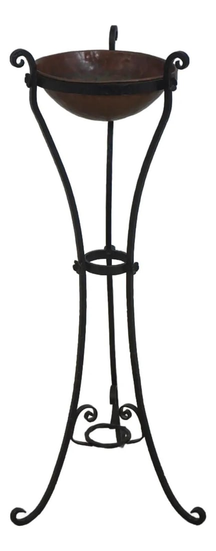 19th Century Hammered Copper Basin on Wrought Iron Stand 39.5h (1 of 10)