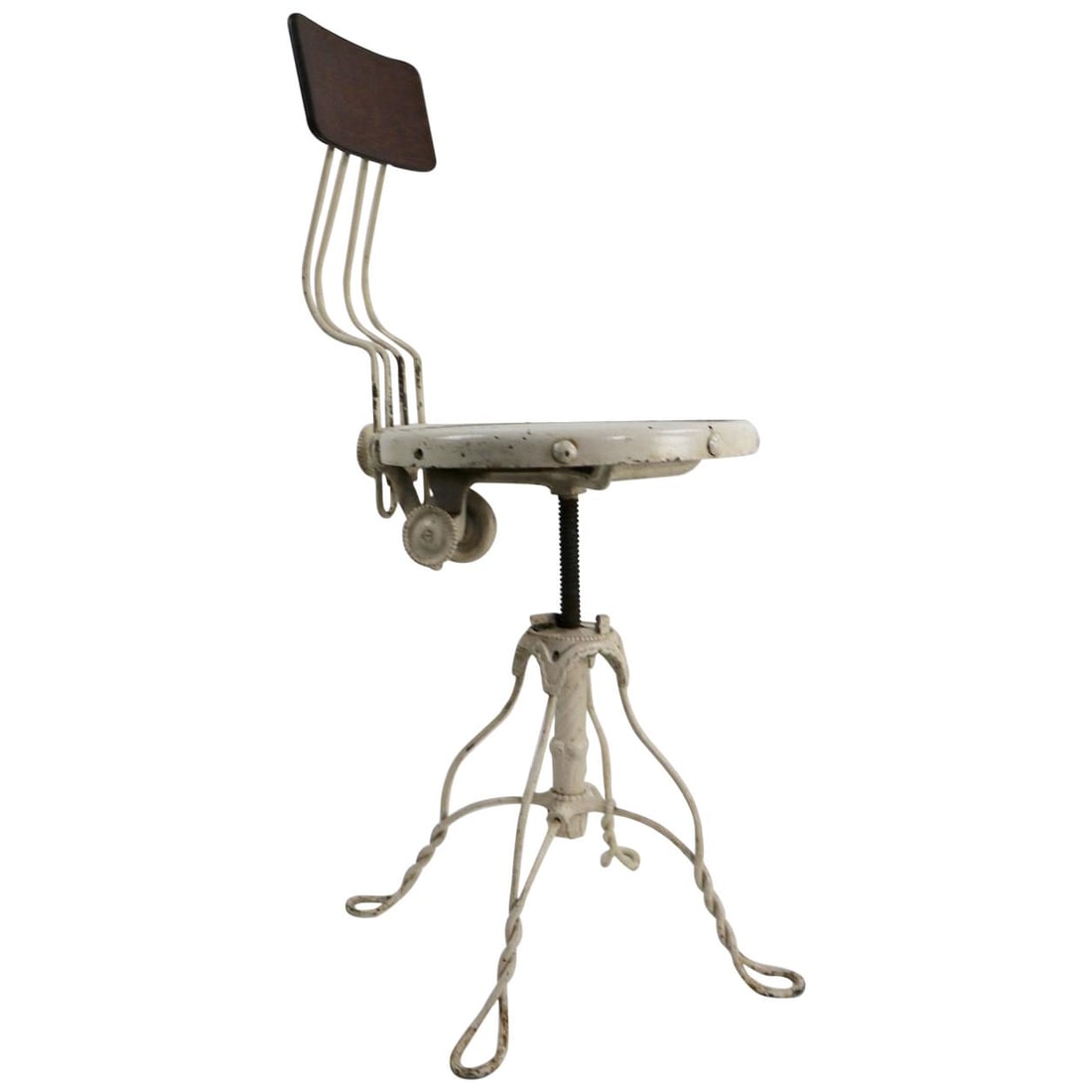 Vintage Industrial Adjustable Stool Wrought Iron Wood Antique White: Vintage Industrial Adjustable Stool Wrought Iron Wood Antique White Experience the unique charm of this Industrial Adjustable Stool, an intriguing piece of furniture that combines functionality with s