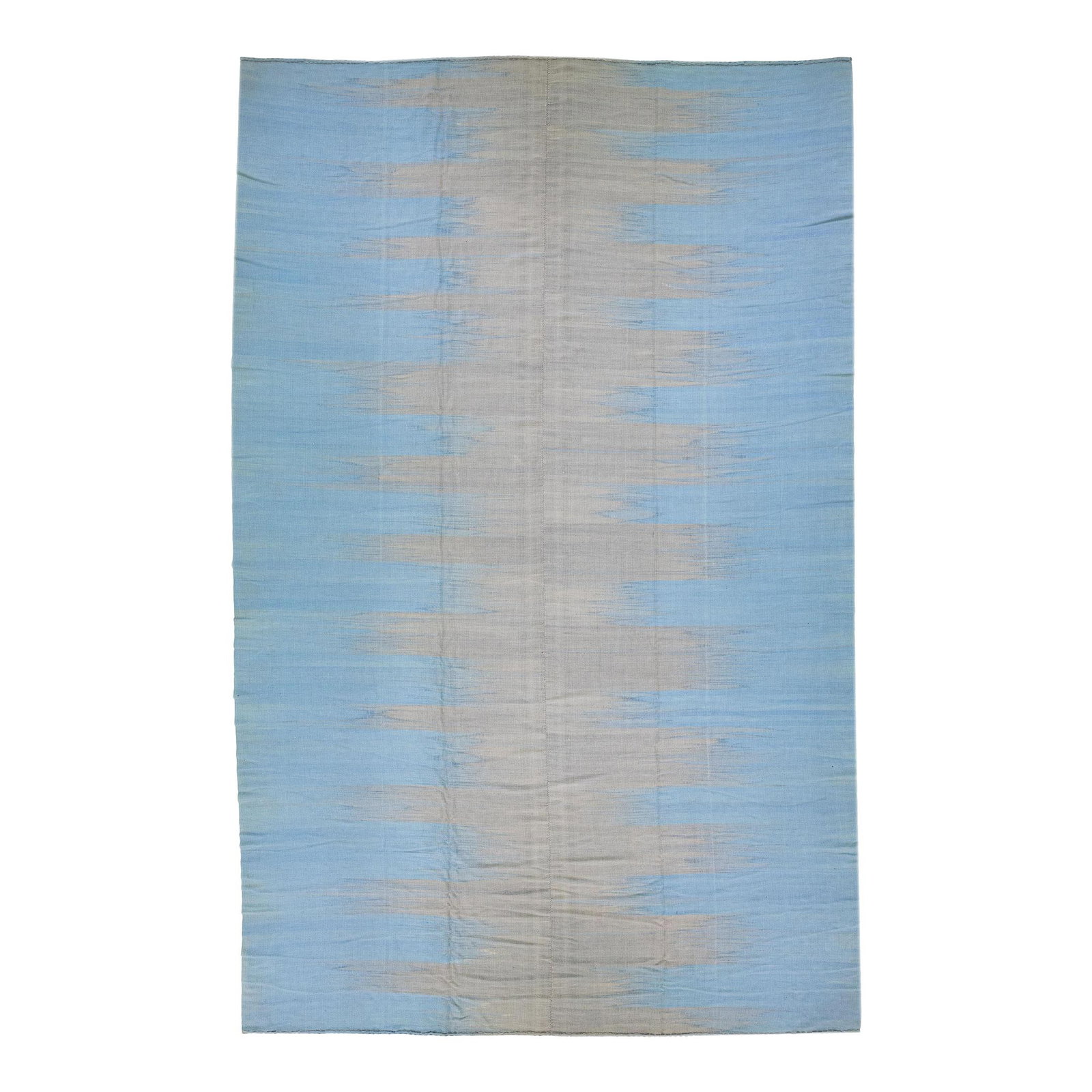 Blue Gray Modern Kilim Wool Rug 11'9 x 18'6 Abstract Design: Blue Gray Modern Kilim Wool Rug 11'9 x 18'6 Abstract Design Enhance your living space with this stunning modern Kilim flat-weave wool rug, featuring a captivating blue color field complemented by gray