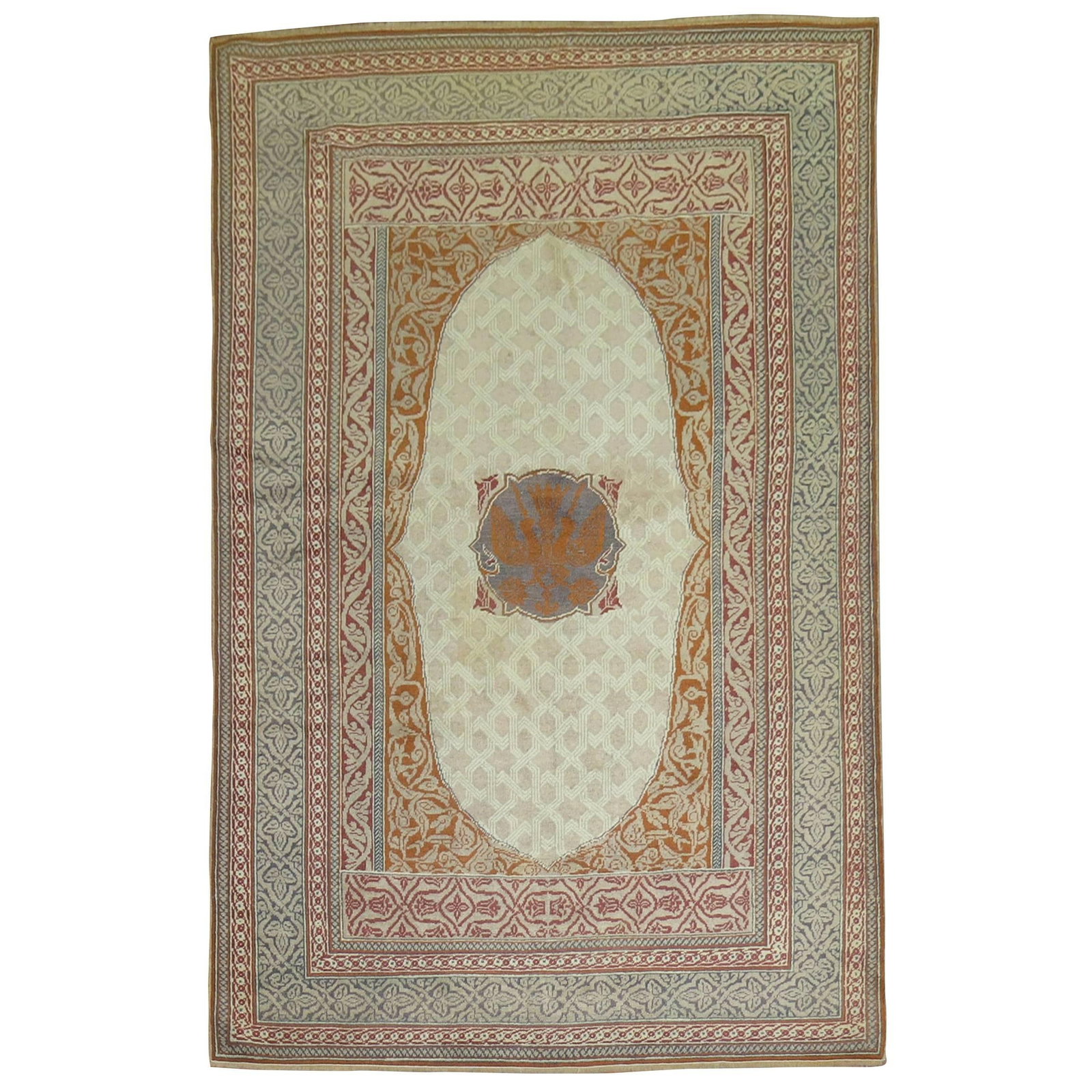Hand Knotted Wool Turkish Hereke Campaign Rug 4'3 x 5'10: Hand Knotted Wool Turkish Hereke Campaign Rug 4'3 x 5'10 This is a finely woven, one-of-a-kind Turkish Hereke rug from the early 20th century. Hand-knotted from wool, it features a Campaign style and 