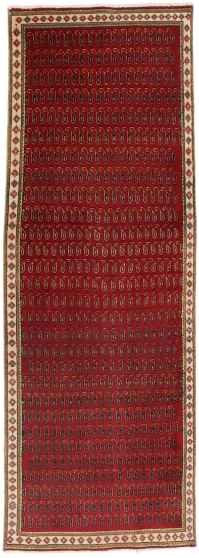 Vintage Hand-Knotted 3'4 x 9'7 Oriental Floral Runner Rug: Vintage Hand-Knotted 3'4 x 9'7 Oriental Floral Runner Rug Enhance your home decor with this exquisite 3'4" x 9'7" Vintage Oriental Runner Rug featuring an allover floral design. Handmade in Western As